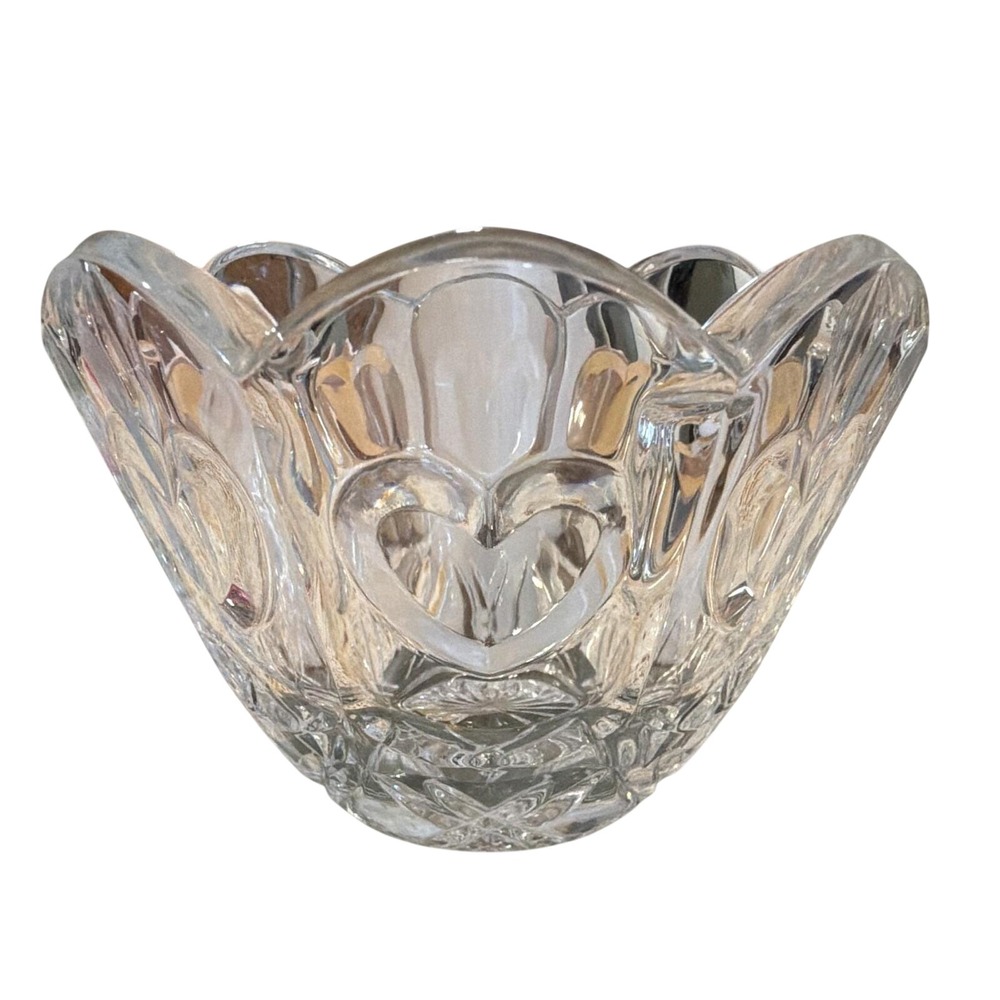 Fifth Avenue Crystal "Cherish" Bowl with Embossed Hearts and Scalloped Edge 060